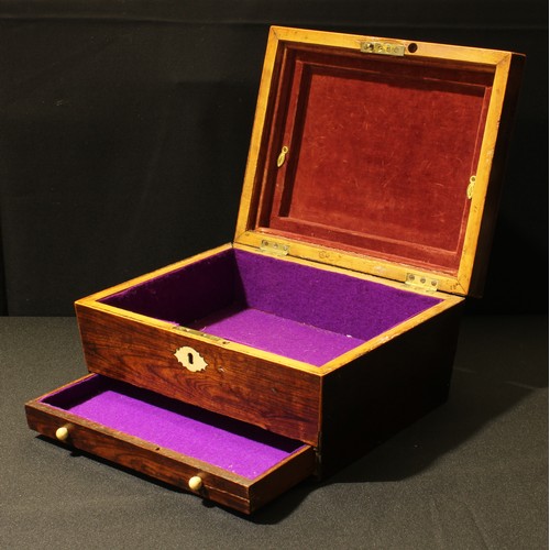 24 - A Regency rosewood sarcophagus work box, drawer to base, 28.5cm wide, c.1820