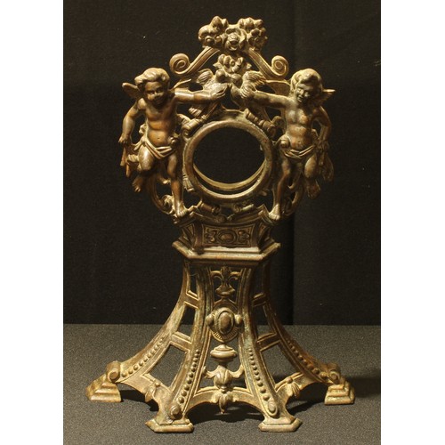 31 - A substantial Victorian pocket watch stand, cast with scantily clad putti, Rd.No.638996, c.1890