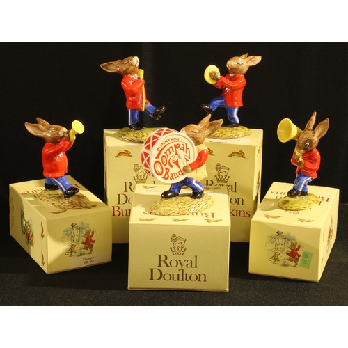32 - A Royal Doulton Bunnykins marching Oompah Band, Golden Jubilee, celebrating 50 years, Drummer, Drum-... 