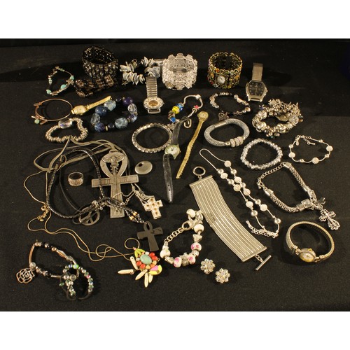 36 - Costume Jewellery - assorted including Pandora type; other beads, bangles, necklaces, fashion watche... 