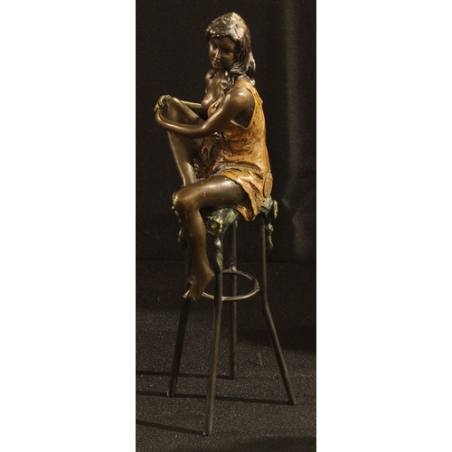 39 - Bergman, after, a bronzed figure, seated on stool