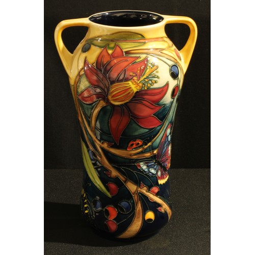 46 - A Moorcroft 'Hartgring' pattern twin handled vase, tube lined decoration with flowers, insects and f... 
