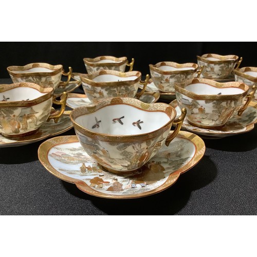 21A - A Japanese egg shell coffee service, for twelve, comprising quartrefoil shaped cups and saucers, dec... 