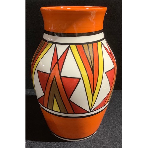 34 - A Wedgwood Clarice Cliff reproduction Bizarre Art Deco style baluster vase, painted with geometric s... 