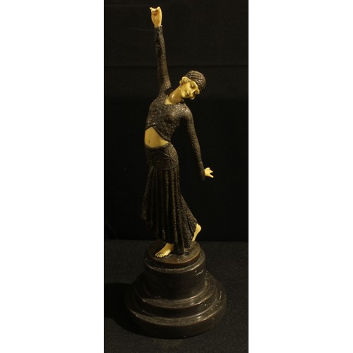 42 - After D H Chiparus, a bronze Art Deco type figure of a dancer, stepped marble base, 38.5cm high