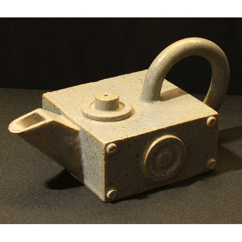 52 - A studio pottery teapot, of Japanese influence, 23cm long, museum accession no. to base