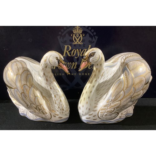 58 - A pair of Royal Crown Derby paperweights, Royal Swans, 'William and Catherine', limited edition no.1... 