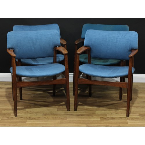 1 - A set of four Danish retro mid 20th century elbow chairs, possibly designed by Hans Wegner for Fritz... 
