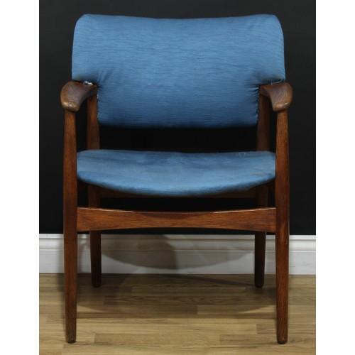 1 - A set of four Danish retro mid 20th century elbow chairs, possibly designed by Hans Wegner for Fritz... 