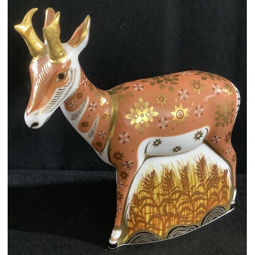 20 - A Royal Crown Derby paperweight, Pronghorn Antelope, printed mark, gold stopper, certificate, 432/95... 