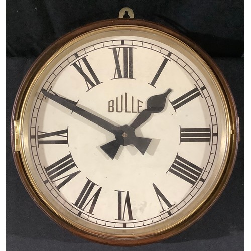 40 - A Bulle circular wall clock, 29cm white dial, Roman numerals, mahogany case