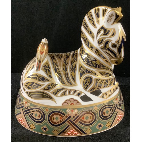 61 - A Royal Crown Derby paperweight, Zebra, printed mark, gold stopper, boxed