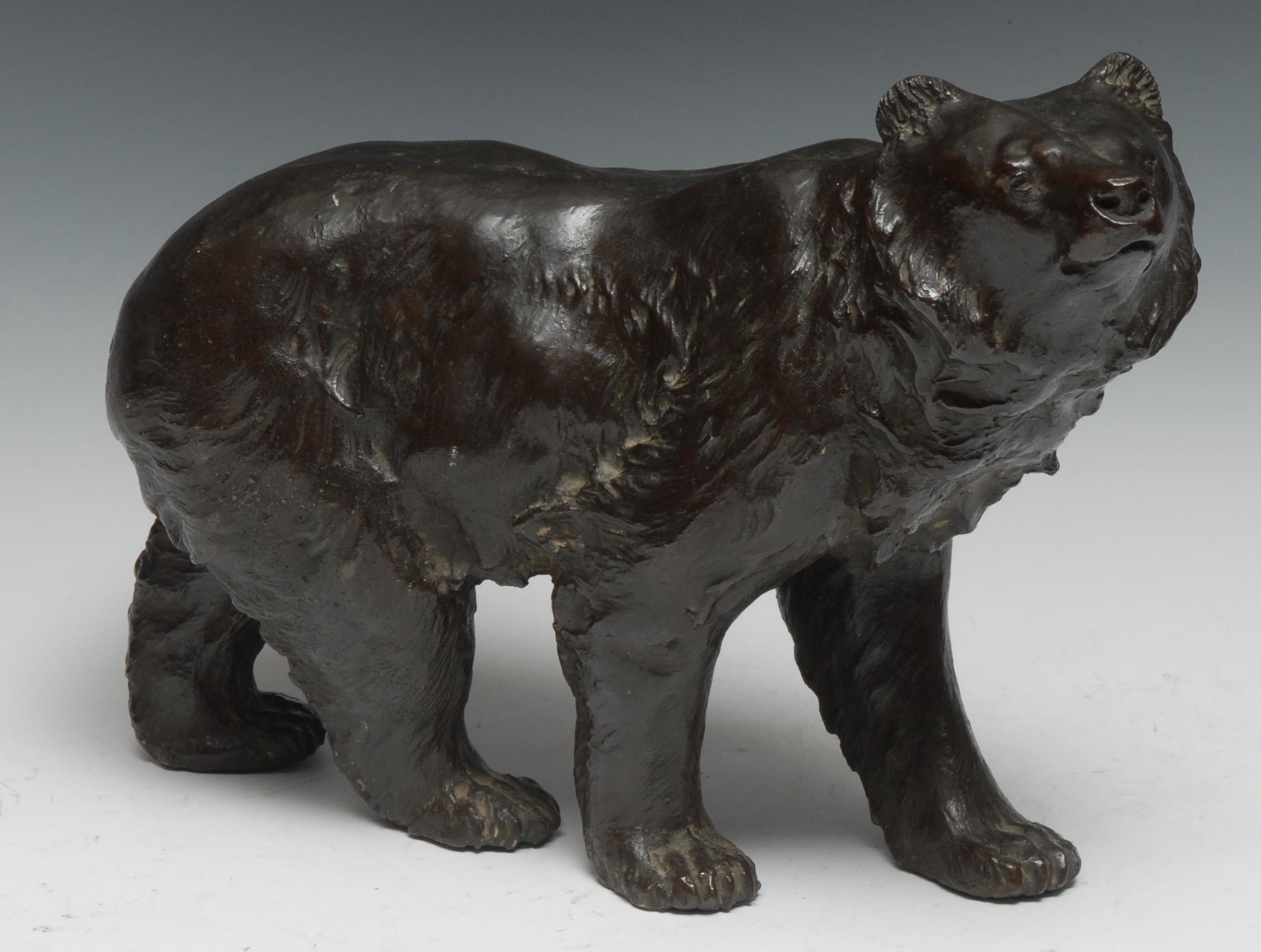 Hanehiroya (Japanese Meiji period), a dark patinated bronze, a bear...