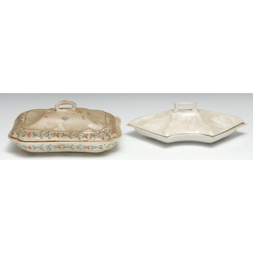 2 x A Mansfield decorated Derby shaped rectangular tureen and c...
