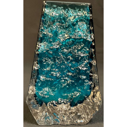 5 - A Whitefriars blue bark effect coffin vase, designed by Geoffrey Baxter, 13cm high