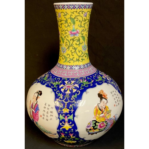 3 - A large Chinese compressed ovoid vase, brightly painted with figures and verse, 47cm high, seal mark... 
