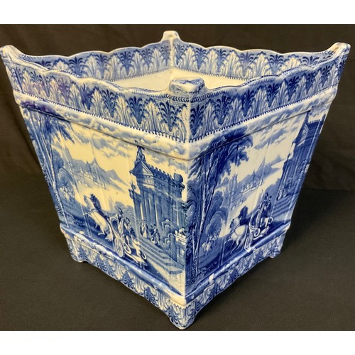 56 - A Cauldon 'Arcadian Chariots' pattern jardiniere, square tapered form, 23cm high