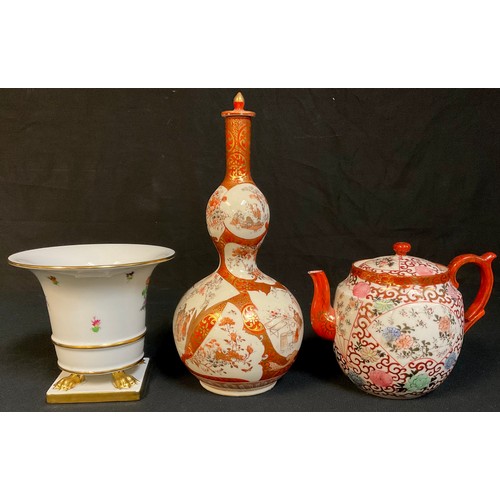 30 - A Japanese kutani double-gourd bottle vase, Meiji period; a globular teapot; a Herend vase (3)