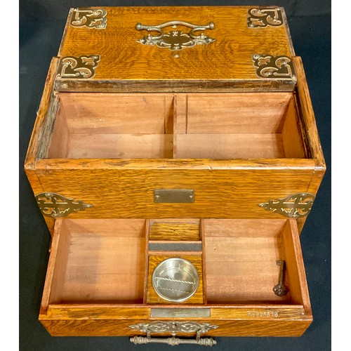 40 - A Victorian oak smoker's box, pierced mounts to angles, c.1887