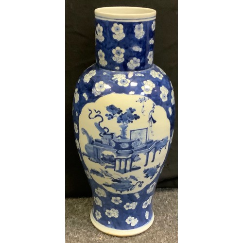 8 - A large 19th century Chinese blue and white Kangxi style temple jar vase, painted with traditional m... 