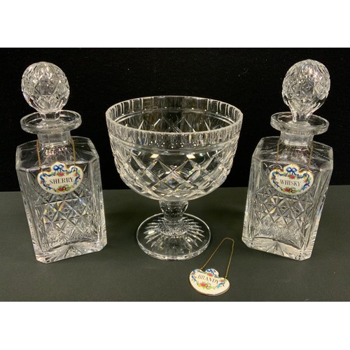 11 - A pair of Thomas Webb lead crystal cut glass Wellington pattern decanters, three Crown Staffordshire... 