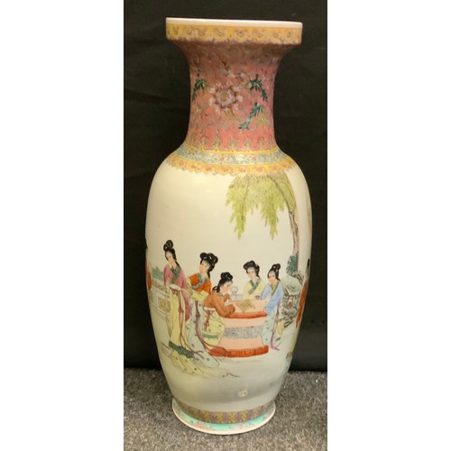 13 - A large Chinese Famille Rose porcelain vase, painted with eight ladies in a garden, unsigned, 61cm h... 