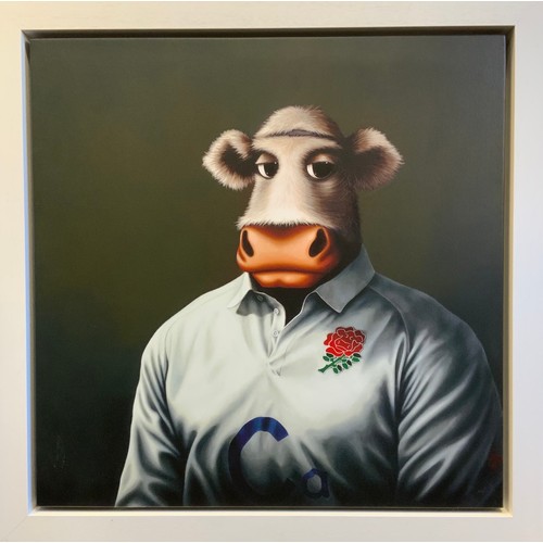 39 - Caroline Shotton, by and after, 'Rugby Bull', signed, limited edition number 16/95, giclee on canvas... 