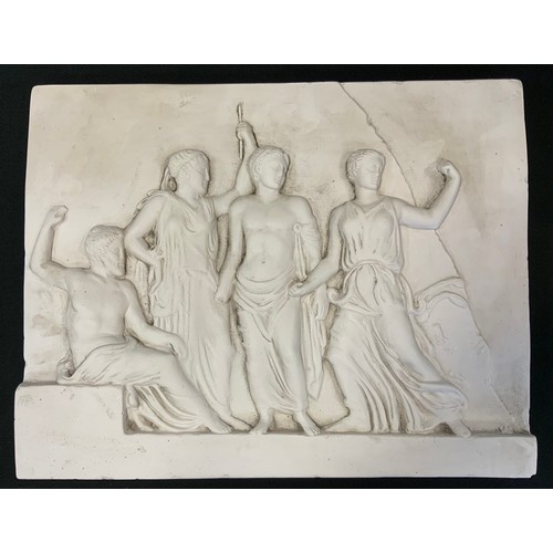 57 - A plaster frieze, in relief with classical figures, 43cm x 54cm