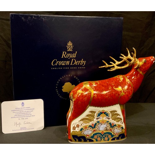 1 - A Royal Crown Derby paperweight, Sherwood Stag, Connaught House special commission, limited edition ... 