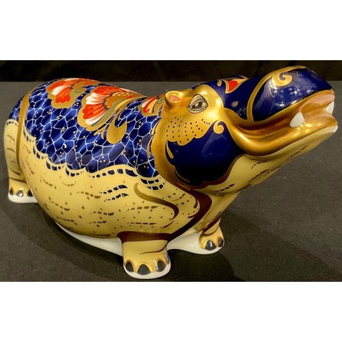 2 - A Royal Crown Derby paperweight, Hippopotamus, exclusive Gold Signature edition, 483/2,500, gold sto... 