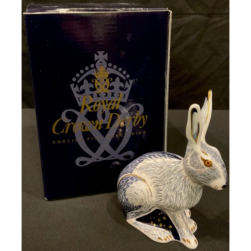 9 - A Royal Crown Derby paperweight, Starlight Hare, Collector's Guild exclusive, gold stopper, boxed
