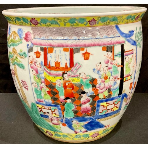 17 - A Chinese famille rose jardinière, printed and painted in bright enamels, 28cm, unmarked, 20th centu... 