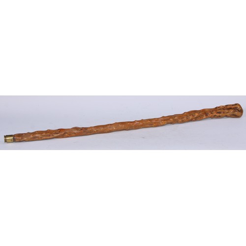29 - A 19th century rustic thornwood walking stick, later presentation roundel for Wellingborough Golf Cl... 