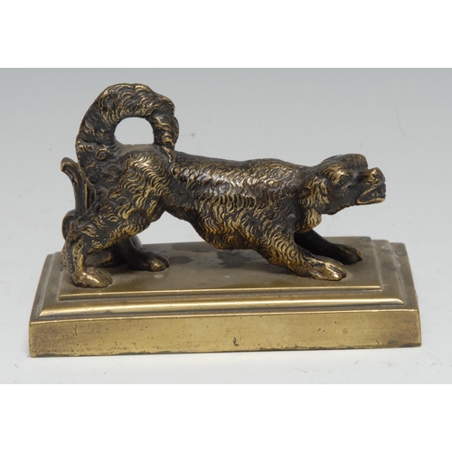 57 - English School (first-half, 19th century), a gilt-patinated bronze, of a ferocious dog, rectangular ... 