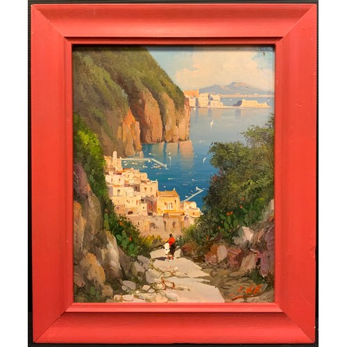 23 - G. Villa, The Cliffs of Capri, signed, oil on board, 30cm x 24cm.