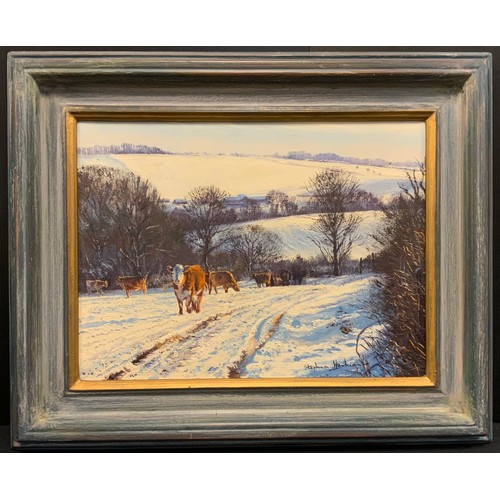 25 - Stephen Hawkins
A Winter Landscape with Cattle
signed, oil on canvas, 29cm x 39cm