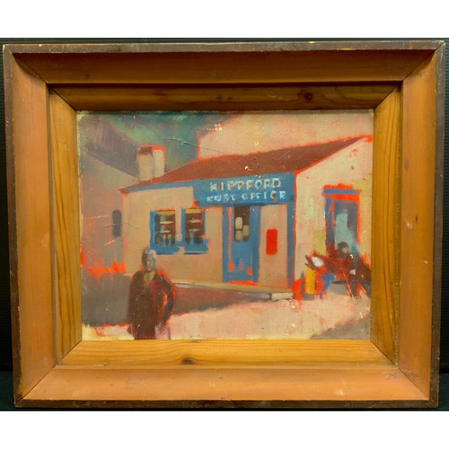 33 - Patrick Larking, attributed to, Kippford Post Office, oil on canvas laid on board, (label to verso -... 