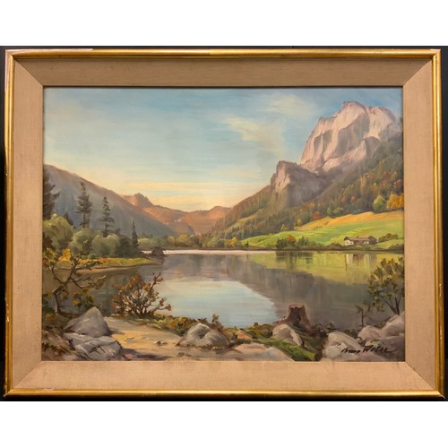 36 - Anso Weise, Lake Hintersee, signed, oil on canvas, 50.5cm x 66cm.