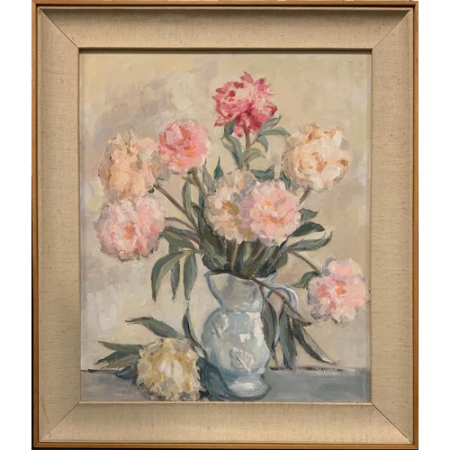 48 - Impressionist School, 20th century, A Vase of Peonies, oil on canvas laid onto board, 62cm x 51cm.