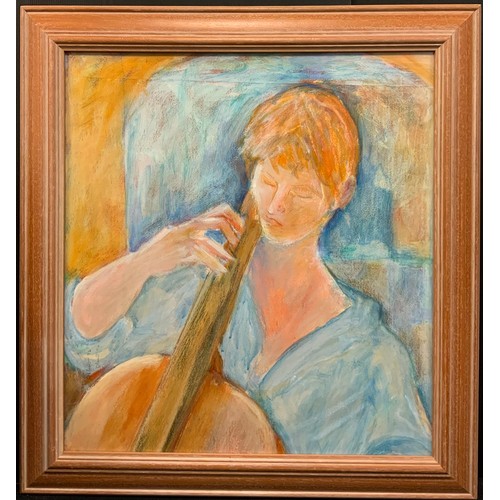 49 - Sheila Oliner (1930-2020), The Cellist, gouache on paper, 53cm x 49cm.