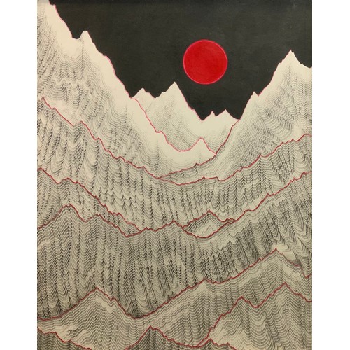 64 - Samson, (British Modern school), 'Sunset on the Roof of the World', signed, ink and watercolour, 61c... 
