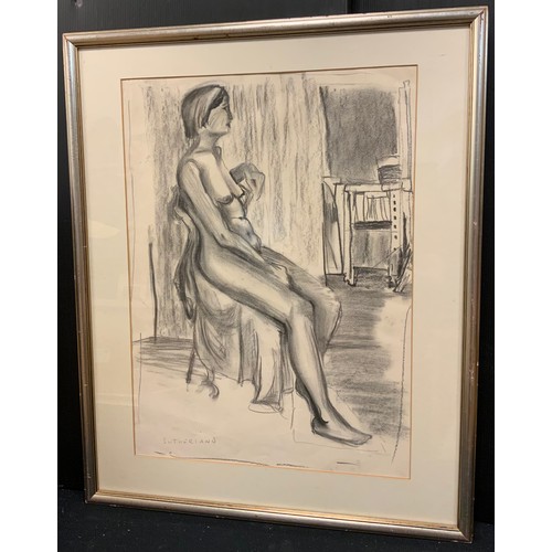 124 - Sutherland, 'In the studio, study of a seated nude', signed, charcoal sketch, 52cm x 38cm.