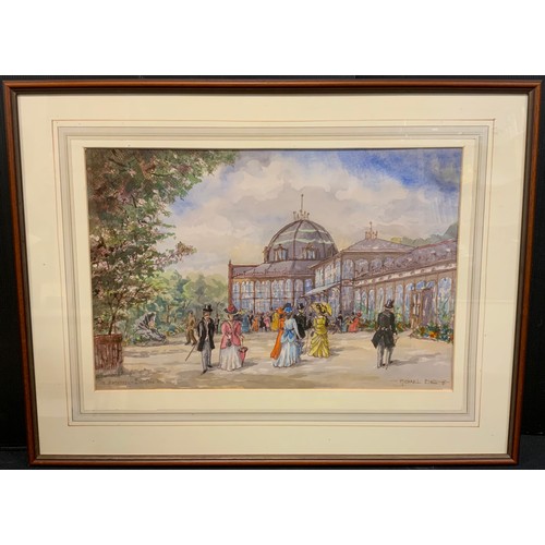 222 - Michael Bell, Pavillion Gardens, Buxton, signed, watercolour, 30cm x 45cm.