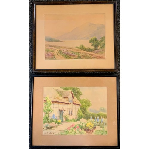 233 - Sidney Gardner, Loch Lomand nr Tarbet, signed, watercolour, 16.5cm x 23cm; another, Thatched Cottage... 