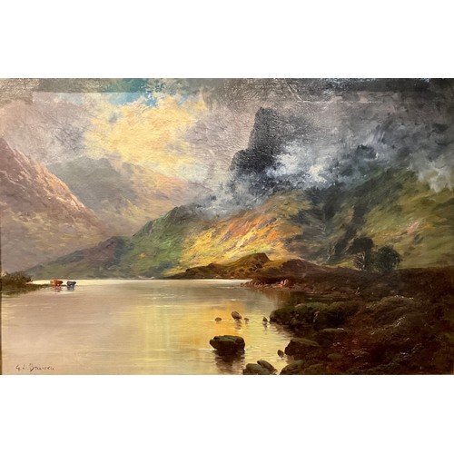 210A - Gustave de Breanski (1880 - 92_
The Screen of Ben Nevis, with cattle watering
signed, titled, oil on... 