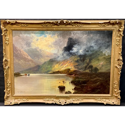 210A - Gustave de Breanski (1880 - 92_
The Screen of Ben Nevis, with cattle watering
signed, titled, oil on... 