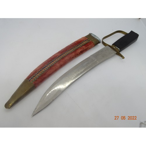 1 - Antique Indian Sheath Knife - Sheath Brass and Velvet (A1)