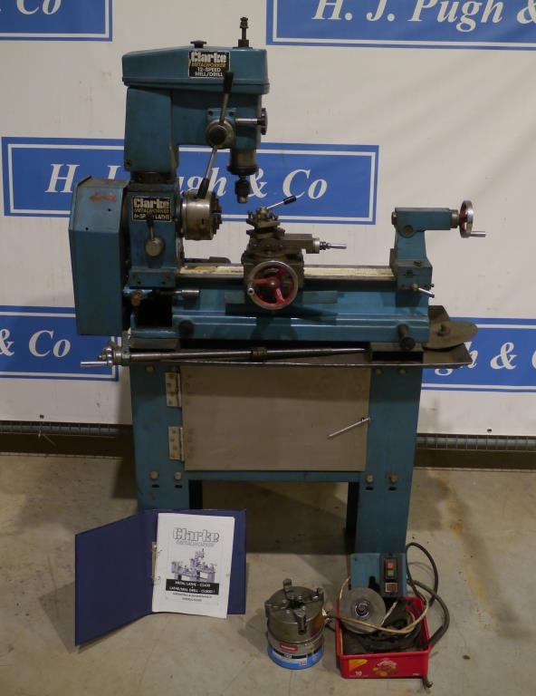 clarke cl500m metal lathe with mill drill