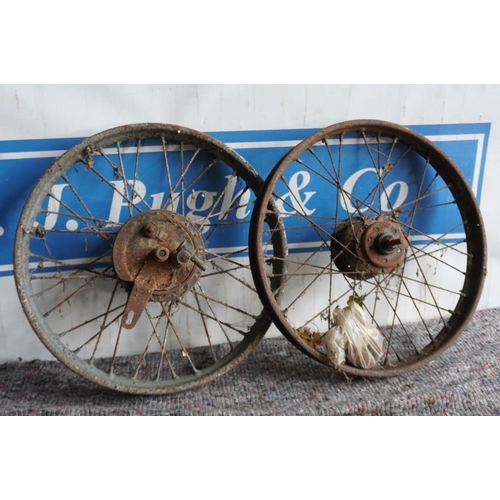 55 - 2 Vintage rear wheels, one with angle speedo drive