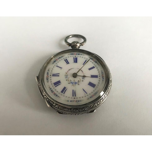 125 - Hallmarked silver ladies enamel pocket watch